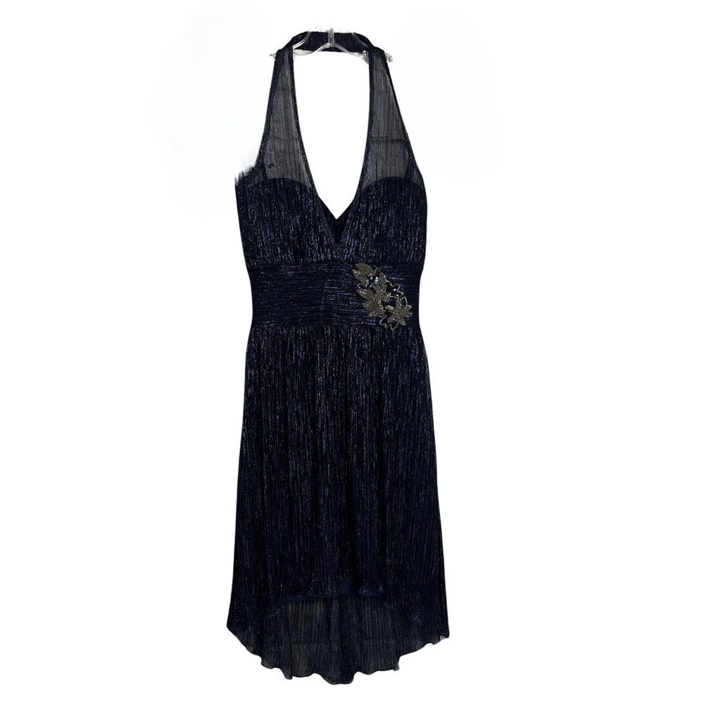 Vintage 90s Y2K Blue Metallic Backless Halter Dress